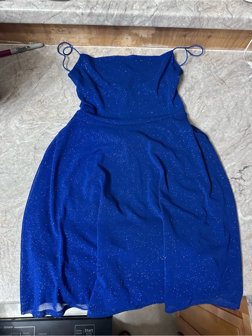 MistyRose Royal Blue Glitter Spaghetti-Strap Party Dress